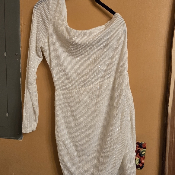 B Darlin One Shoulder White Sequin Dress - Picture 1 of 6